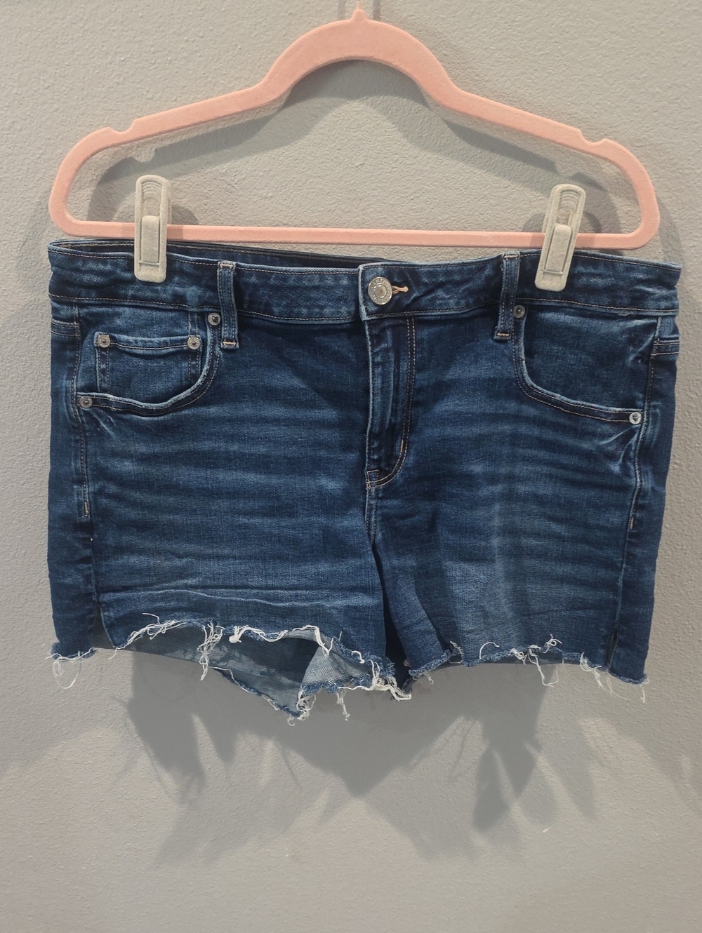 American Eagle Outfitters Dark Blue Frayed Denim Shorts